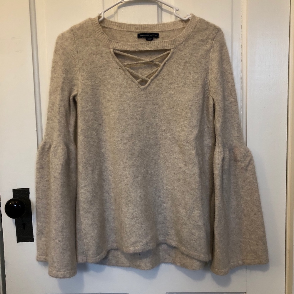 American Eagle Ivory Bell Sleeve Sweater Size S